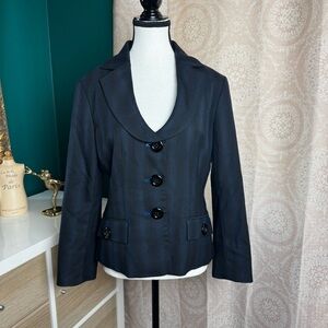 ETCETERA Size 10 Trendsetter Black Blue Pin Striped career Blazer Jacket Y2K
